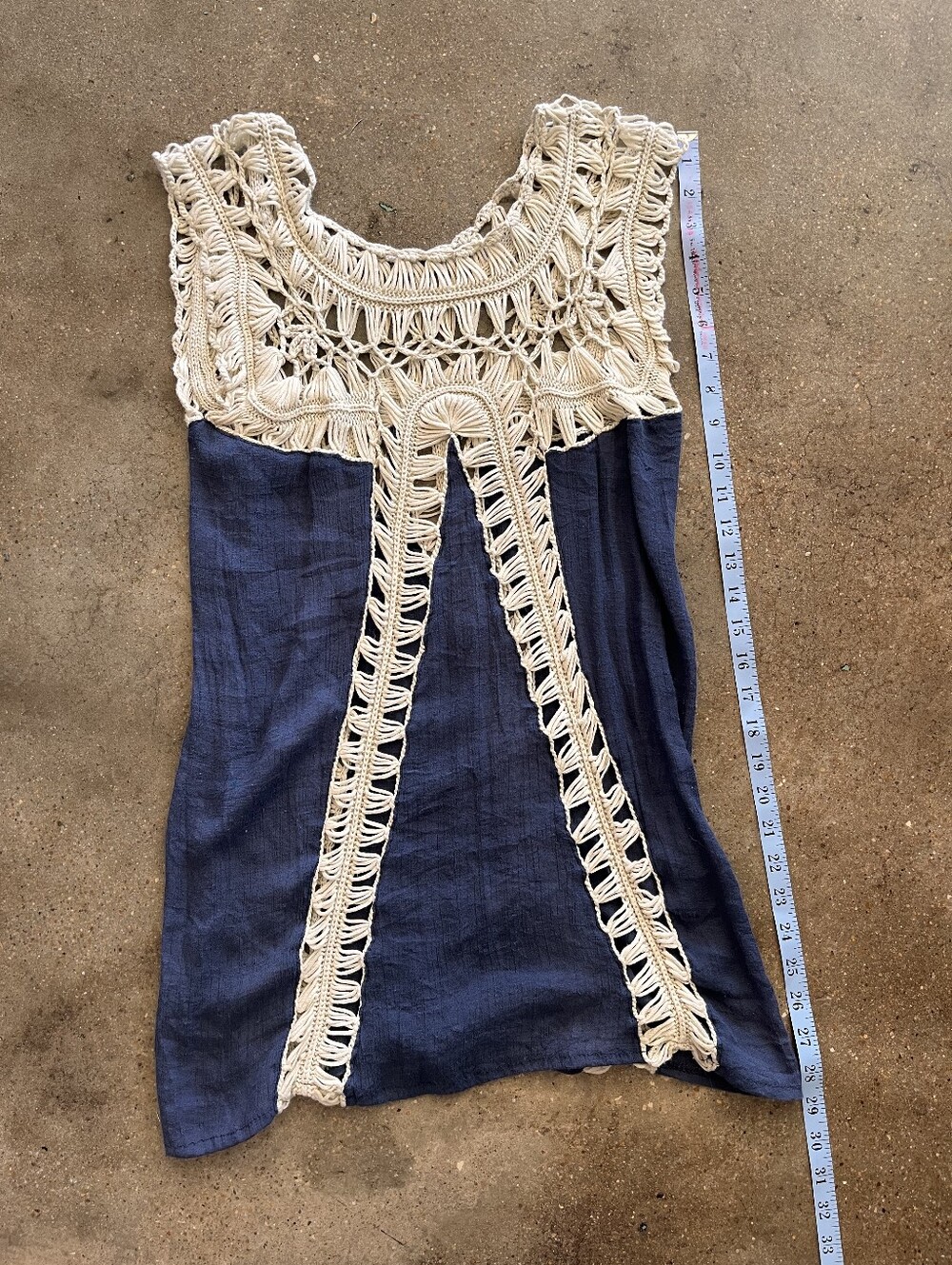 Hand-Crocheted Navy & Cream Sleeveless Top